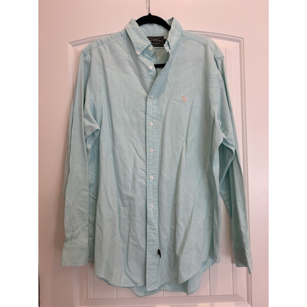 Vintage Polo Country Ralph Lauren Shirt Men's L Aqua Button Down Pony Logo